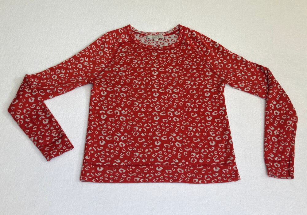 LOFT Red Leopard Print Wool Blend Knit Sweater Top Raglan Sleeve Womens Small